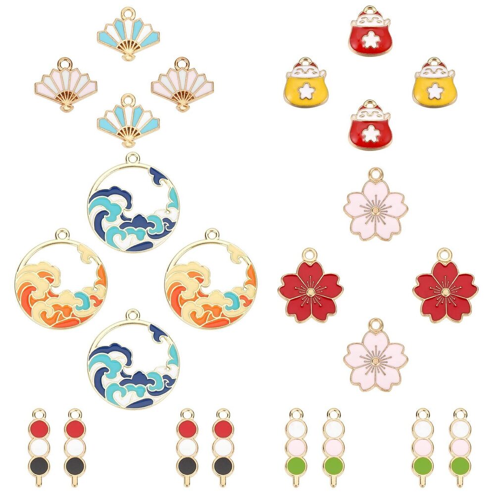 8389 1 Box 40Pcs 5 Styles Assorted Colorful Enamel Alloy Pendant Charms